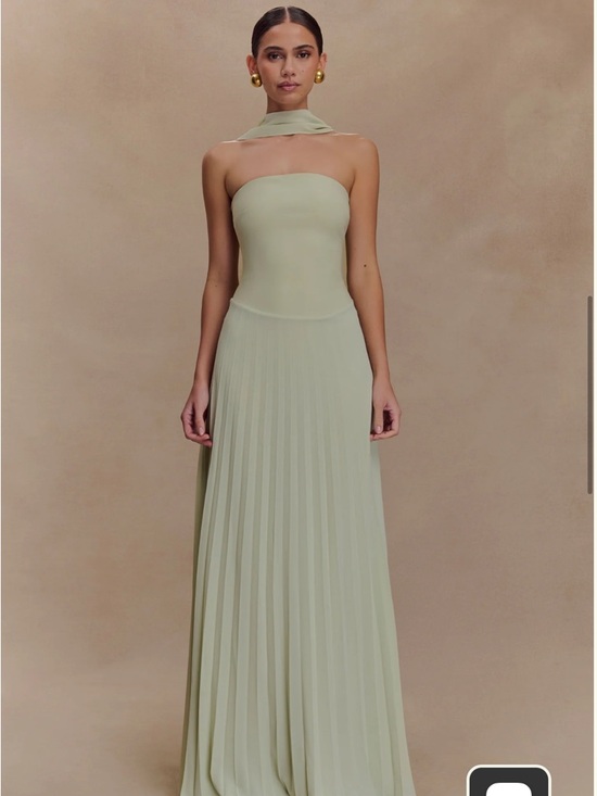 Meshki Dresses & Skirts - Meshki Strapless Pleated Maxi Dress in Sage